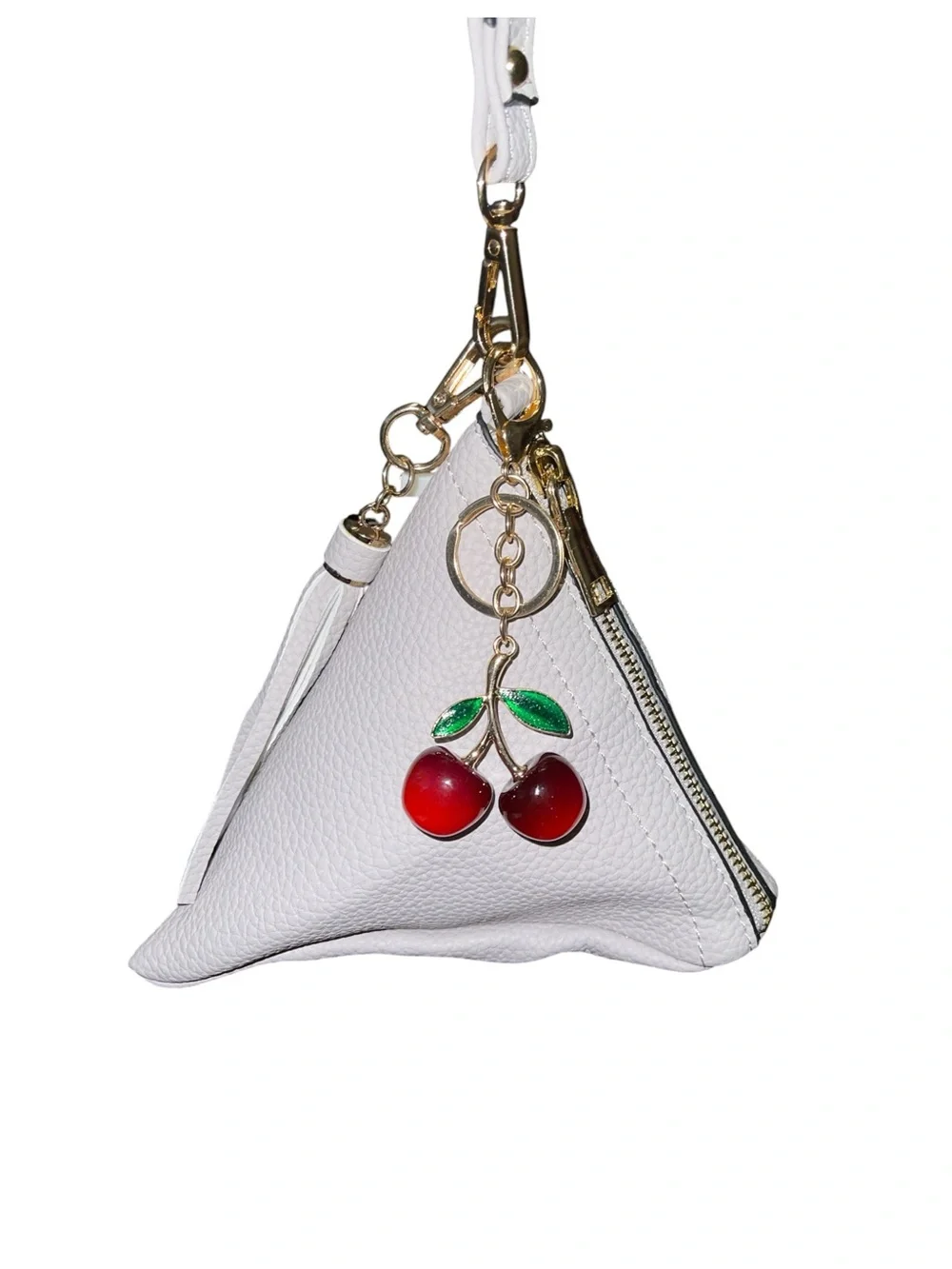 CHERRY BAG CHARM KEYCHAIN GOLD TONE